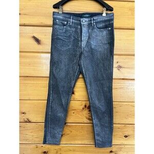Ralph Lauren Jeans Women 10 Grey Silver metallic Classic Skinny Jeans Pants Vtg